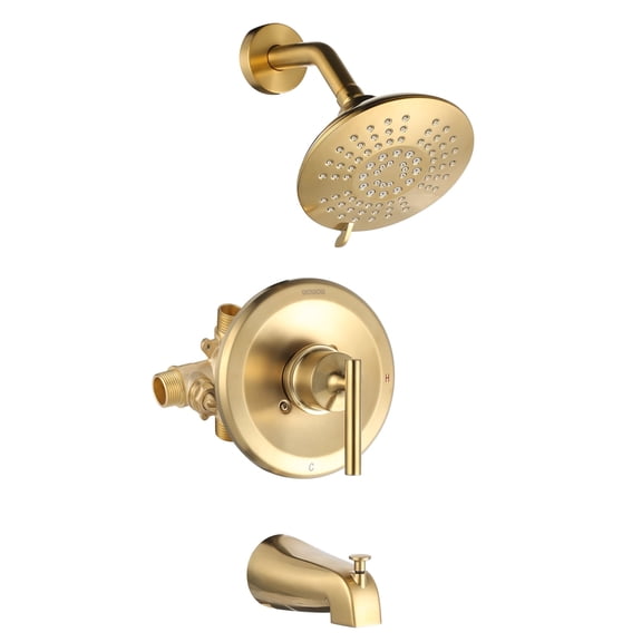 Wowow 6 in. Shower System with Bathtub Spout-Shower and Thermostatic Valve in Gold