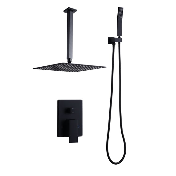 Wowow 8-Spray 12 in. Wall-Mounted Dual Shower Head and Handheld Shower Head 1.8-GPM in Matte Black