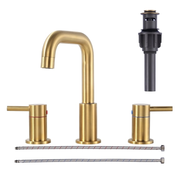 Wowow 8 in. Widespread 2-Handle Bathroom Faucet with Pop-Up Drain Kit Included and Supply Lines in Gold
