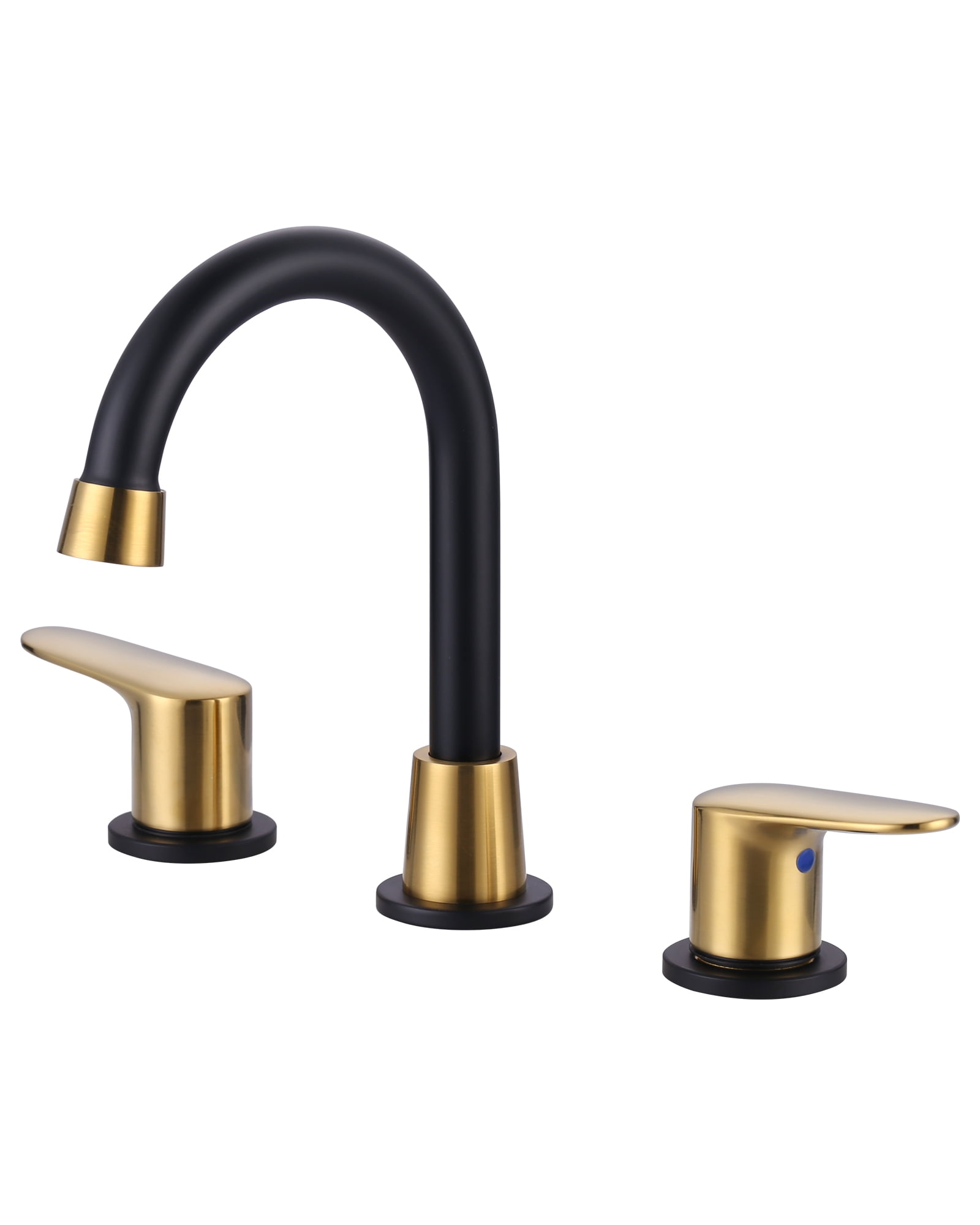 Wowow 8 in. Widespread Double Handle Bathroom Faucet in Black and Gold, Lavatory Faucet Swivel Spout with Drain Assembly for Restroom Vanity Camper