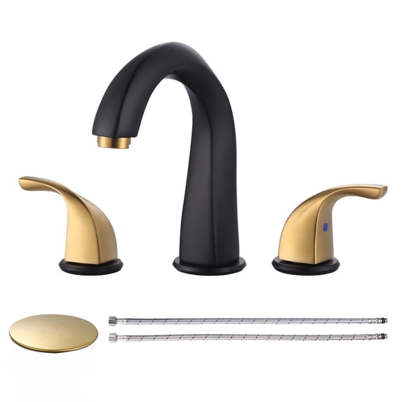 Wowow 8 in. Widespread Double Handle Bathroom Faucet in Black and Gold