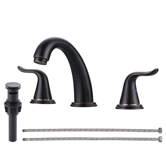 Wowow 8 in. Widespread Double Handle Bathroom Faucet with Pop Drain and Supply Line in Oil Rubbed Bronze