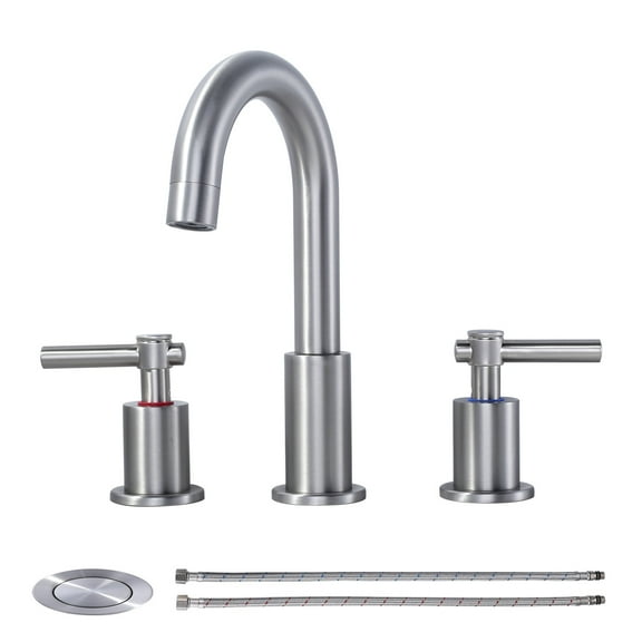 Wowow 8 in. Widespread Double Handle Bathroom Faucet with Pop-Up Drain Kit and Supply Lines Included in Brushed Nickel