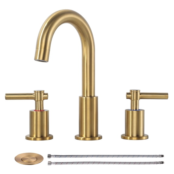 Wowow 8 in. Widespread Double Handle Bathroom Faucet with Pop-Up Drain Kit and Supply Lines Included in Gold