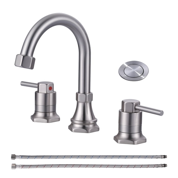 Wowow 8 in. Widespread Double Handle Bathroom Faucet with Pop-up Drain Kit in Brushed Nickel