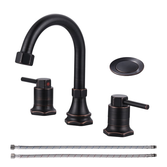 Wowow 8 in. Widespread Double Handle Bathroom Faucet with Pop-up Drain Kit in Oil Rubbed Bronze