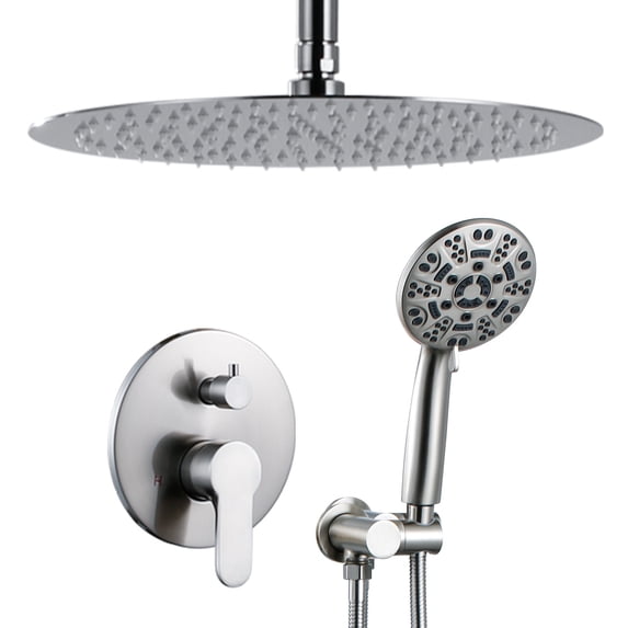 Wowow 8-spray 12in. Dual Shower Head and Handheld Shower Head in Brushed Nickel