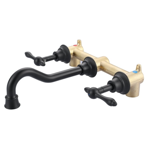 Wowow 8in. Wall Mount 2-Handle Bathroom Sink Faucets Brass and Rough-in Valve Included,Brushed Nickel