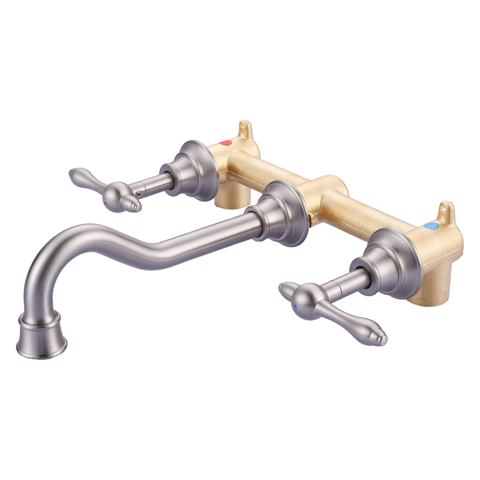 Wowow 8 in. Wall Mount 2-Handle Bathroom Sink Faucets Brass and Rough-in Valve Included,Brushed Nickel