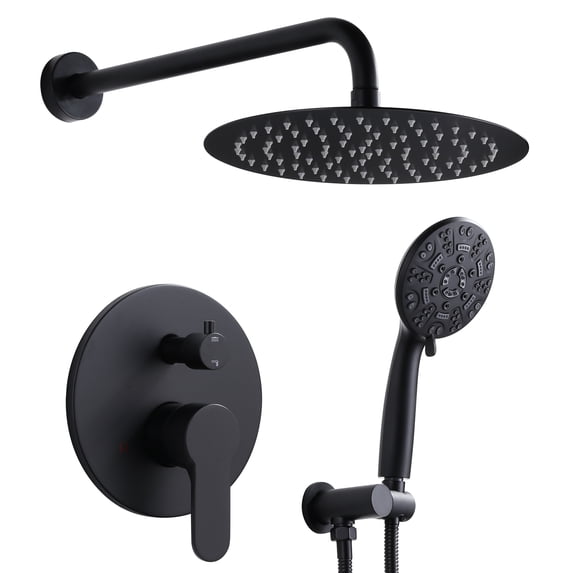 Wowow 9-Spray Patterns with 1.8 GPM 10 in. Wall Mount Rain Fixed Shower Heads in 10 in., Matte Black