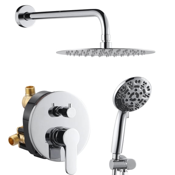 Wowow 9-Spray Patterns with 1.8 GPM 10 in. Wall Mount Rain Fixed Shower Heads in 10 in. Polished Chrome