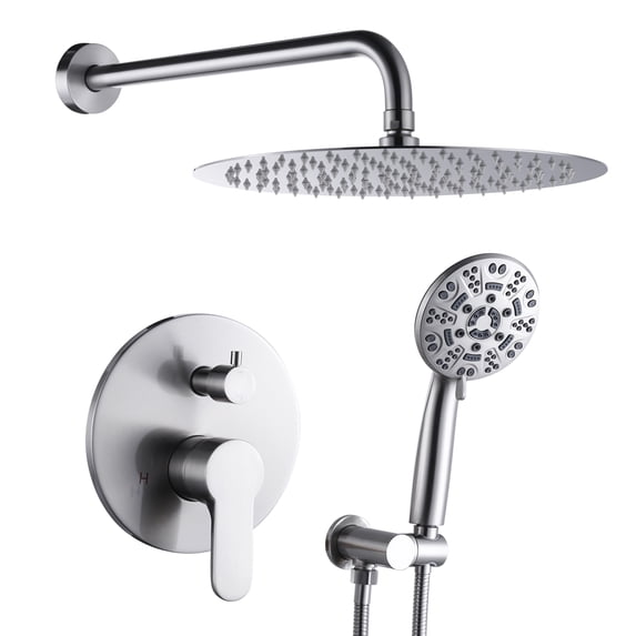 Wowow 9-Spray Patterns with 1.8 GPM 12 in. Wall Mount Rain Fixed Shower Heads in 12 in. Brushed Nickel