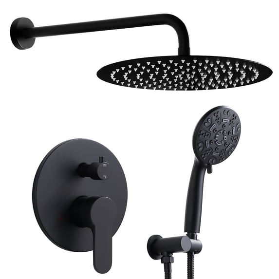 Wowow 9-Spray Patterns with 1.8 GPM 12 in. Wall Mount Rain Fixed Shower Heads in 12 in., Matte Black