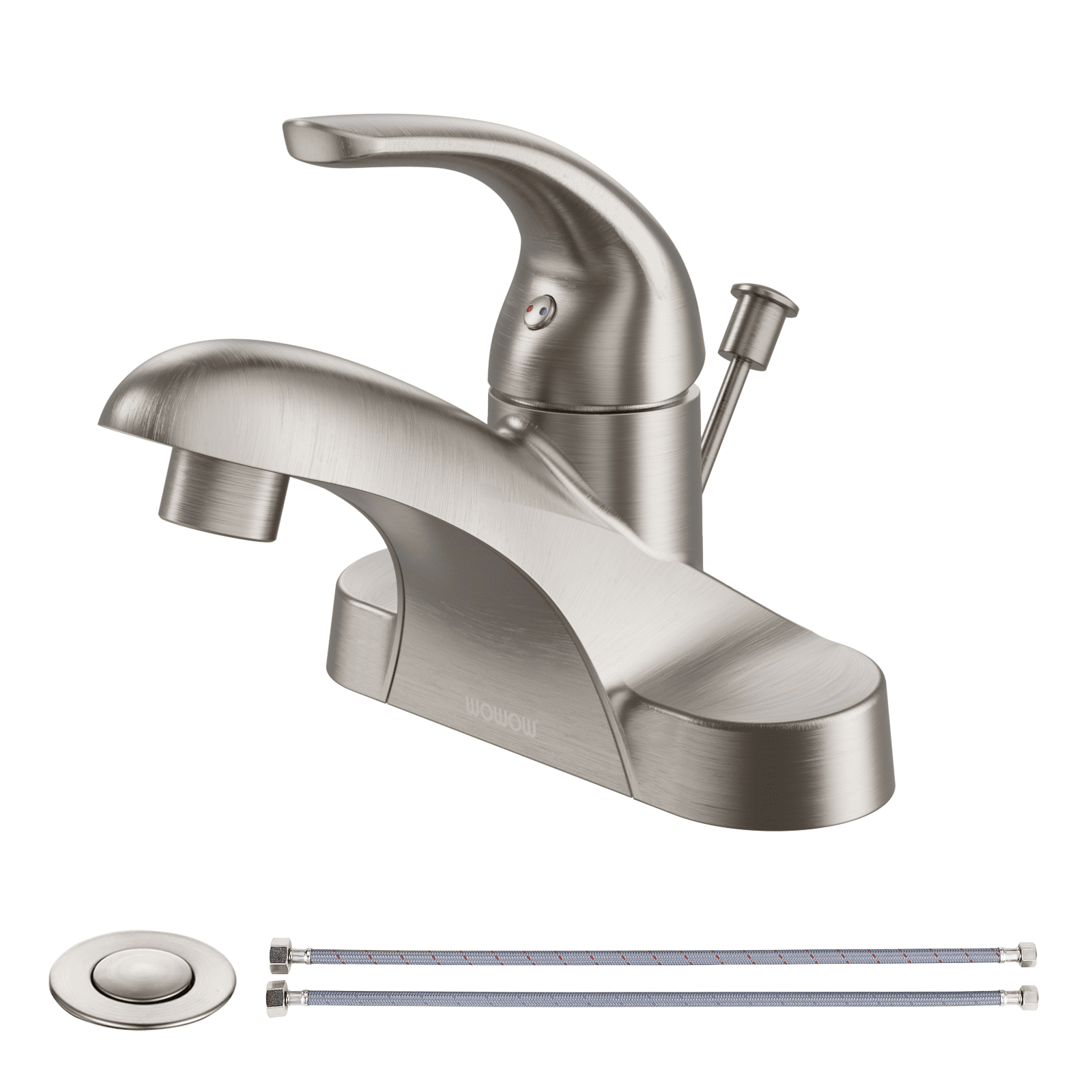Wowow Bathroom Faucet 1 Handle Single Handle 4 inch Centerset Bathroom Sink Faucet with Lift Rod Drain Assembly, Rv Lavatory Taps 3 Hole
