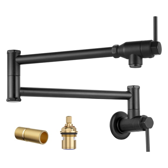 Wowow Brass Commercial Wall Mounted Pot Filler with Double Joint Swing Arms in Black, Single Hole Stove Faucet for Kitchen