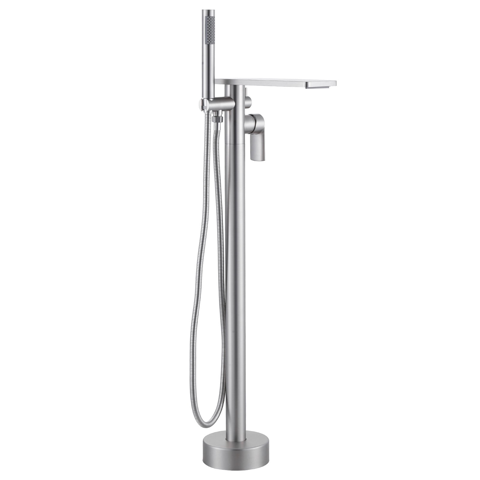 Wowow Brass Freestanding Bathtub Faucet Single-Handle Floor Mount Claw Foot Tub Faucet with Hand Shower in Brushed Nickel