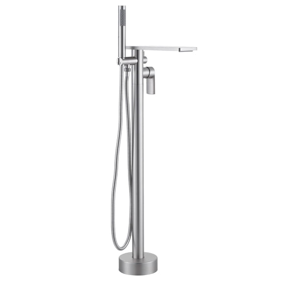 Wowow Brass Freestanding Bathtub Faucet Single-Handle Floor Mount Claw Foot Tub Faucet with Hand Shower in Brushed Nickel