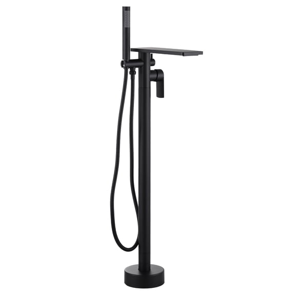 Wowow Brass Freestanding Bathtub Faucet Single-Handle Floor Mount Claw Foot Tub Faucet with Hand Shower in Matte Black
