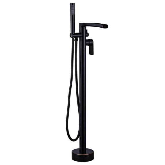 Wowow Brass Freestanding Waterfall Tub Faucet with Single Handle and Hand Shower in Oil Rubbed Bronze