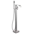 thumbnail image 1 of Wowow Brass Waterfall Single-Handle Floor Mount Freestanding Bathtub Faucet with Hand Shower and Supply Line in Brushed Nickel, 1 of 8