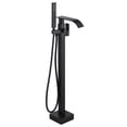 thumbnail image 1 of Wowow Brass Waterfall Single-Handle Floor Mount Freestanding Bathtub Faucet with Hand Shower and Supply Line in Matte Black, 1 of 8