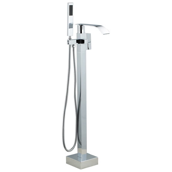 Wowow Brass Waterfall Single-Handle Floor Mount Freestanding Bathtub Faucet with Hand Shower and Supply Line