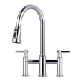 thumbnail image 1 of Wowow Bridge Kitchen Faucet: 3 Holes Kitchen Faucet with Pull Down Sprayer - Two Handles 8 Inch Centerset Kitchen Sink Faucet, 360° Swivel Spout, 1 of 8