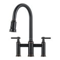 thumbnail image 1 of Wowow Bridge Kitchen Faucet: 3 Holes Kitchen Faucet with Pull Down Sprayer - Two Handles 8 Inch Centerset Kitchen Sink Faucet, 360° Swivel Spout, 1 of 8