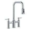 thumbnail image 1 of Wowow Bridge Kitchen Faucet: 3 Holes Kitchen Faucet with Pull Down Sprayer - Two Handles 8 Inch Centerset Kitchen Sink Faucet, 360° Swivel Spout, 1 of 8
