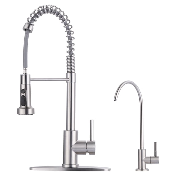 Wowow Brushed Nickel 20.3 in. H Single Handle Pull Down Sprayer Kitchen Faucet with Water Filter Faucet and 360° Swivel