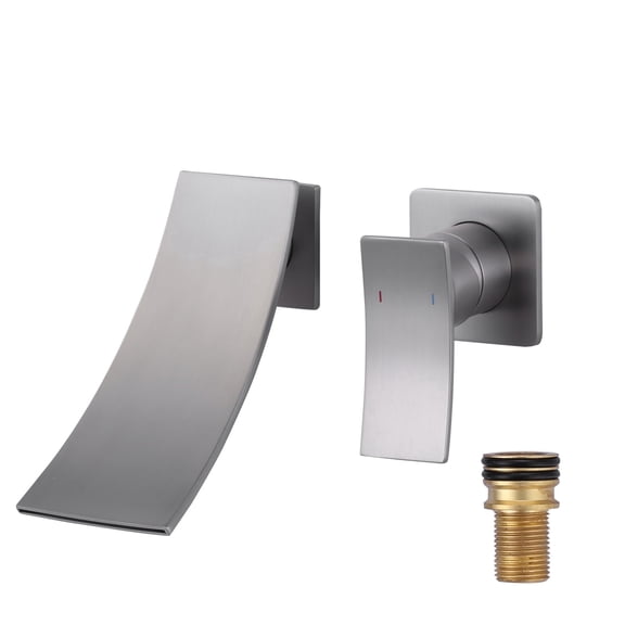 Wowow Brushed Nickel Single Handle Wall Mounted Bathroom Faucet Rough in Valve Included