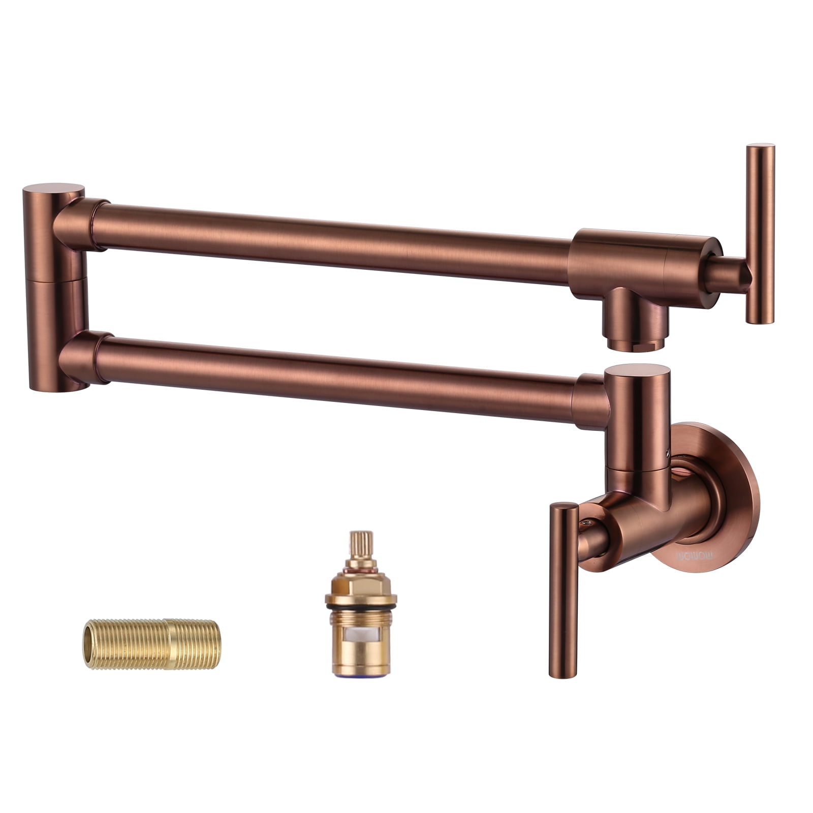 Rose Gold Brass Wall Mounted Pot Filler Faucet with Double Joint Swing Arms