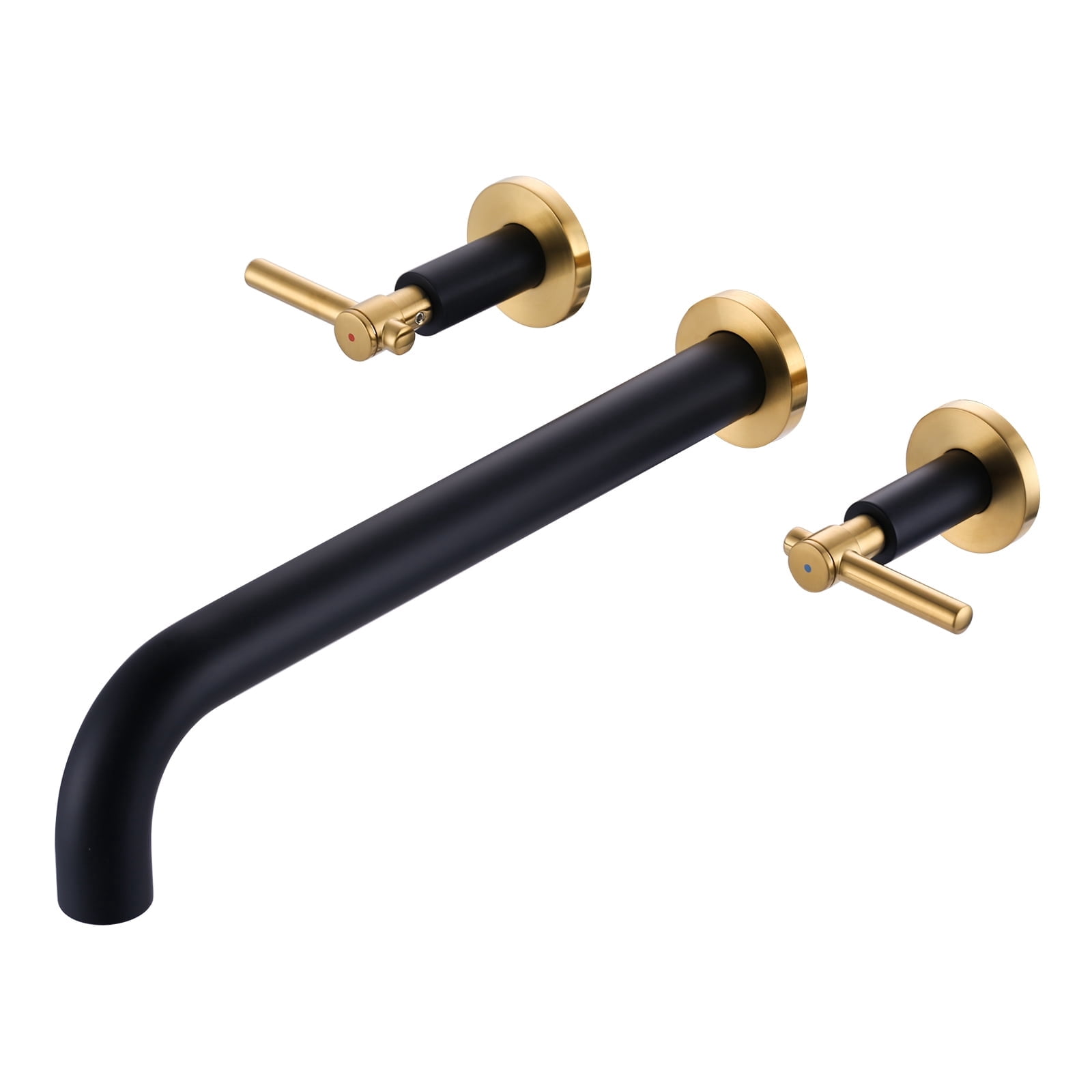 Wowow Cross Wall‑Mounted 2‑Handle Roman Tub Faucet with 12 in. Long Spout in Black and Gold, Brass Construction