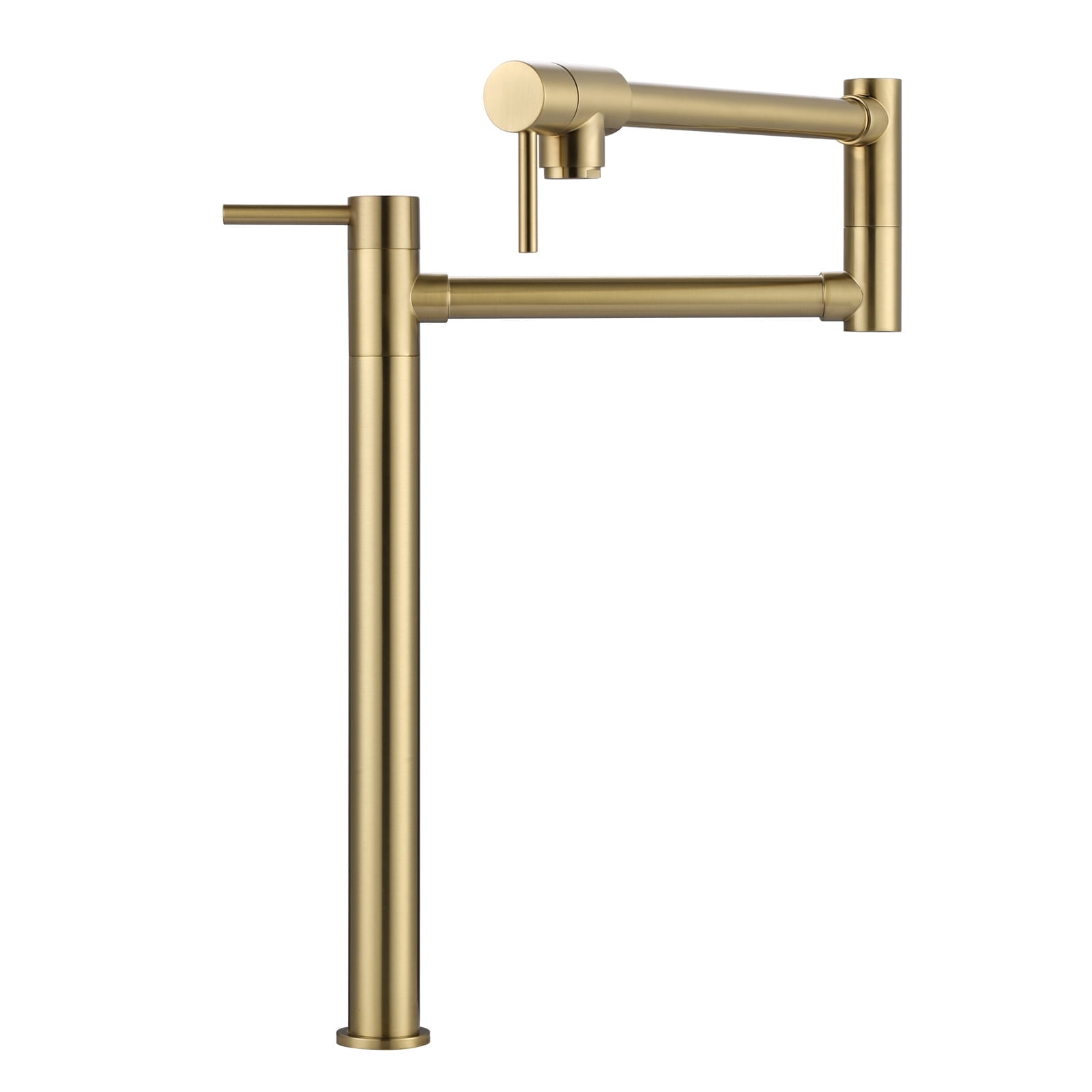 Wowow Deck Mount Stove Pot Fillers Faucet, Solid Brass Folding Kitchen Faucet, Brushed Gold with Stretchable Double Joint Swing Arm