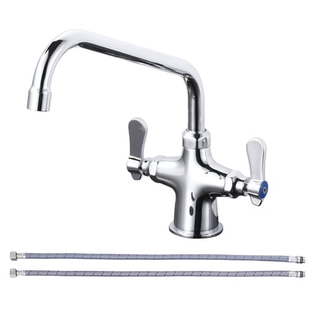 Wowow Double Handle Deck Mount Commercial Standard Kitchen Faucet with 10 in. Swivel Spout and Supply Lines in Polished Chrome
