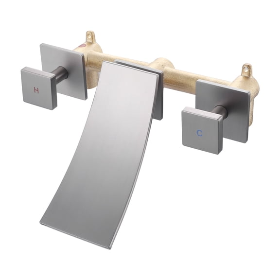 Wowow Double Handle Wall Mounted Bathroom Faucet Low Arc Waterfall Faucet Rough in Valve Included，for Bathroom Sink