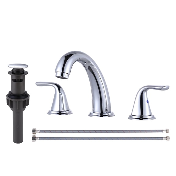 Wowow Double-Handle bathroom faucet 3 hole with Pop up Drain in Black for Bathroom Sink
