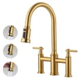 thumbnail image 1 of Wowow Gold Bridge Kitchen Faucet: 3 Holes Kitchen Faucet with Pull Down Sprayer - Two Handles 8 Inch Centerset Kitchen Sink Faucet, 360° Swivel Spout, 1 of 8