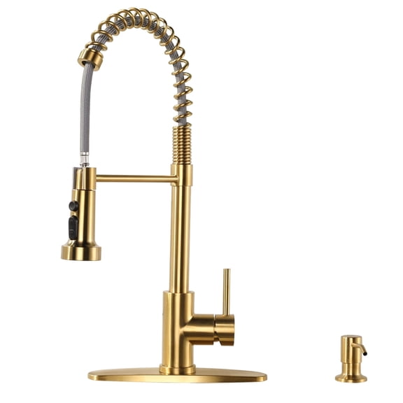 Wowow Gold Stainless Steel Kitchen Faucets with Pull Down Sprayer and Soap Dispenser for Kitchen Sink