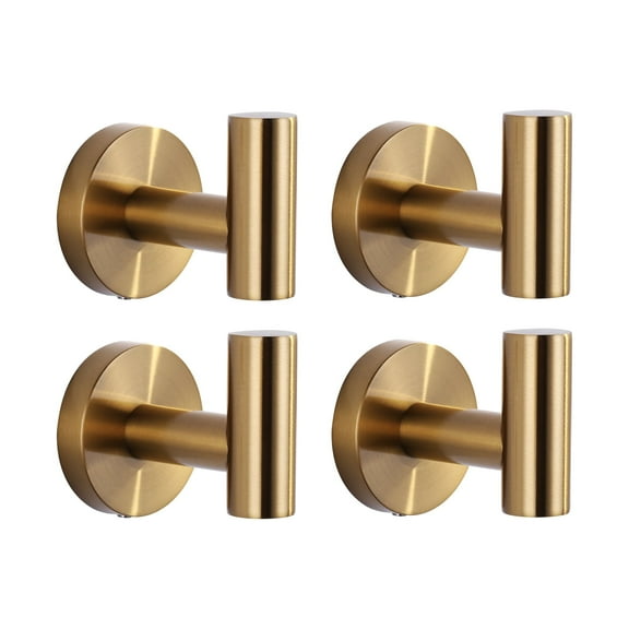 Wowow J-Hook Wall Mounted Bathroom Gold Robe/Towel Hook in Stainless Steel (4-Pack)