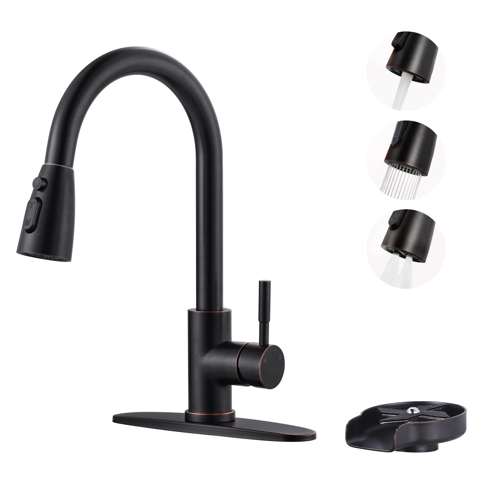 Oil Rubbed Bronze Pull Down Kitchen Faucet with Glass Rinser
