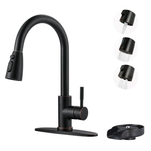 Wowow Kitchen Faucet with Glass Rinser, Stainless Steel Kitchen Sink Faucet and Cup Rinser Combo for Kitchen Sink, Oil Rubbed Bronze