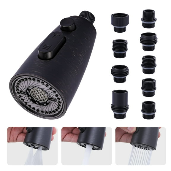 Wowow Kitchen Faucet Head Replacement Oil Rubbed Bronze, 3 Function Pull Out Spray Nozzle with 9 Adapters for Kitchen Sink Faucet