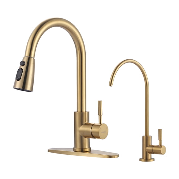 Wowow Kitchen Faucet and Water Filter Faucet Combo, WOWOW Stainless Steel Kitchen Sink Faucet with Drinking Water Faucet for Reverse Osmosis or Water Filtration System, Brushed Gold
