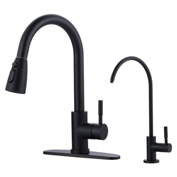 Wowow Kitchen Faucet and Water Filter Faucet Combo, WOWOW Stainless Steel Kitchen Sink Faucet with Drinking Water Faucet for Reverse Osmosis or Water Filtration System, Matte Black