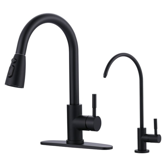 Wowow Kitchen Faucet and Water Filter Faucet Combo, WOWOW Stainless Steel Kitchen Sink Faucet with Drinking Water Faucet for Reverse Osmosis or Water Filtration System, Matte Black