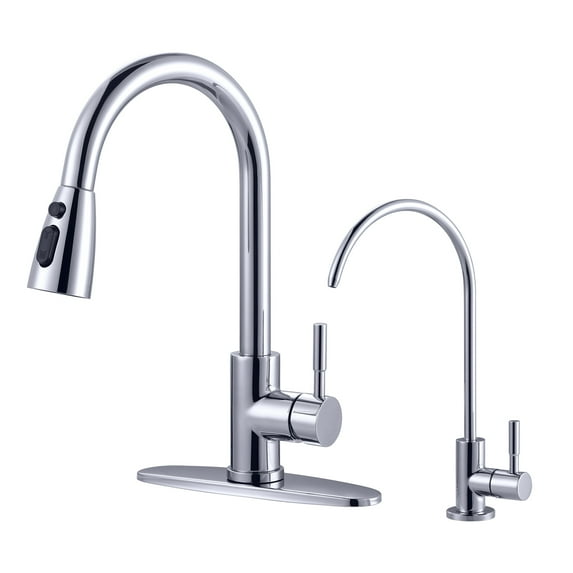 Wowow Kitchen Faucet and Water Filter Faucet Combo, WOWOW Stainless Steel Kitchen Sink Faucet with Drinking Water Faucet for Reverse Osmosis or Water Filtration System, Polished Chrome