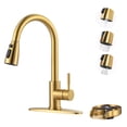 thumbnail image 1 of Wowow Kitchen Faucet with Glass Rinser: WOWOW Stainless Steel Kitchen Sink Faucet and Cup Rinser Combo for Kitchen Sink 2 or 4 Hole, Gold, 1 of 7