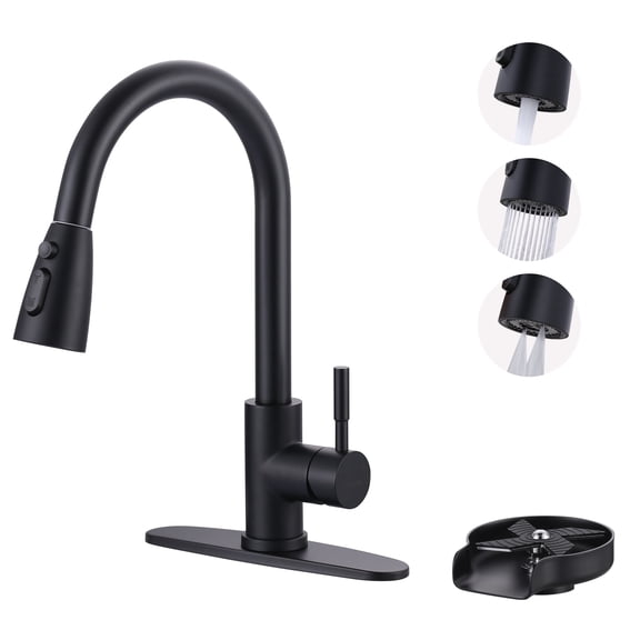 Wowow Kitchen Faucet with Glass Rinser: WOWOW Stainless Steel Kitchen Sink Faucet and Cup Rinser Combo for Kitchen Sink 2 or 4 Hole, Matte Black