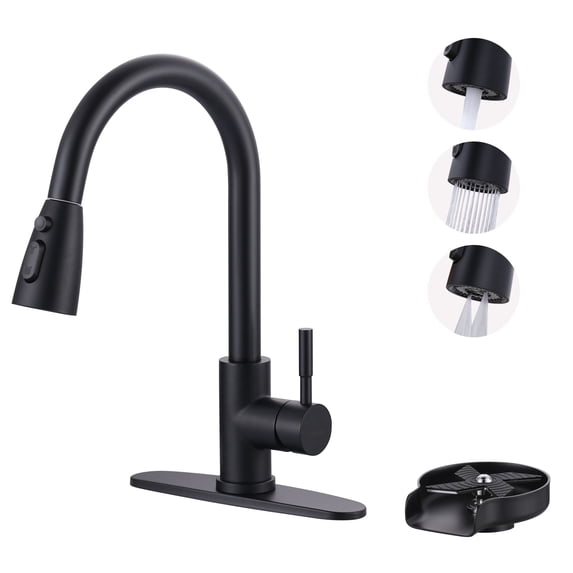 Wowow Kitchen Faucet with Glass Rinser: WOWOW Stainless Steel Kitchen Sink Faucet and Cup Rinser Combo for Kitchen Sink 2 or 4 Hole, Matte Black
